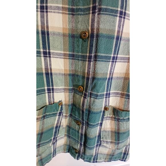 Quizz New York Shacket Shirt Women's Sz 20 Blue Green Plaid Corduroy Collar Vtg - Picture 5 of 10